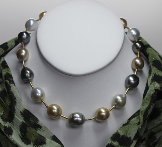 16mm baroque Tahitian and South Sea Pearl Necklace with 18K gold spacers and clasp