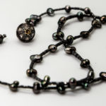Black Diamond & Tahitian Keshi Pearl Necklace showing tube & key clasp