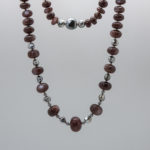 Chocolate moonstone necklace with gray Tahitian pearl Keshi pearls and 18K white gold & diamond beads
