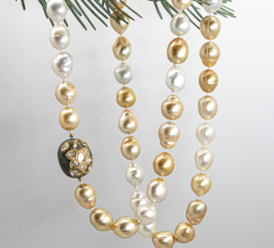 Philippine Golden South Sea Pearls with emerald clasp