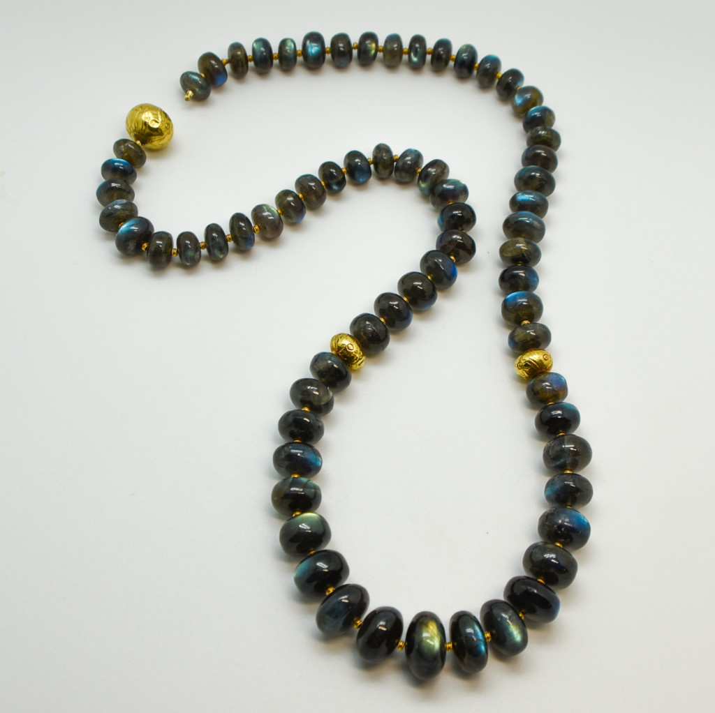 Labradorite Necklace with 20K vintage foil India beads and clasp