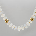 Rainbow flash moonstone faceted rondelle necklace with 18K gold accents