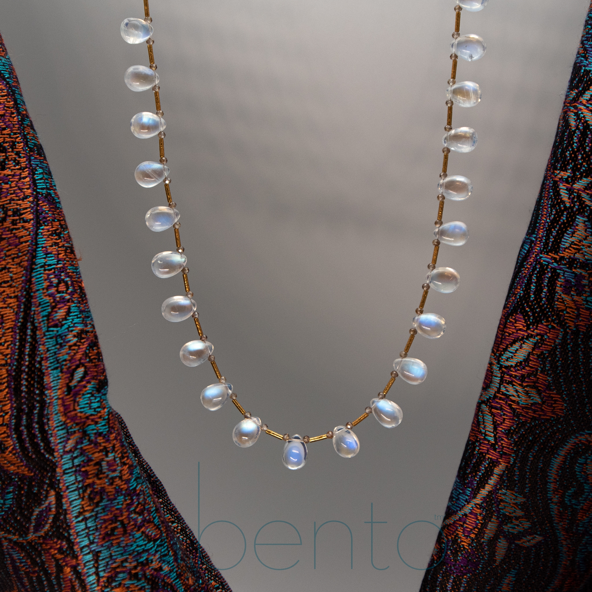 Rainbow Flash Smooth Briolette Moonstone Necklace shown against a light background