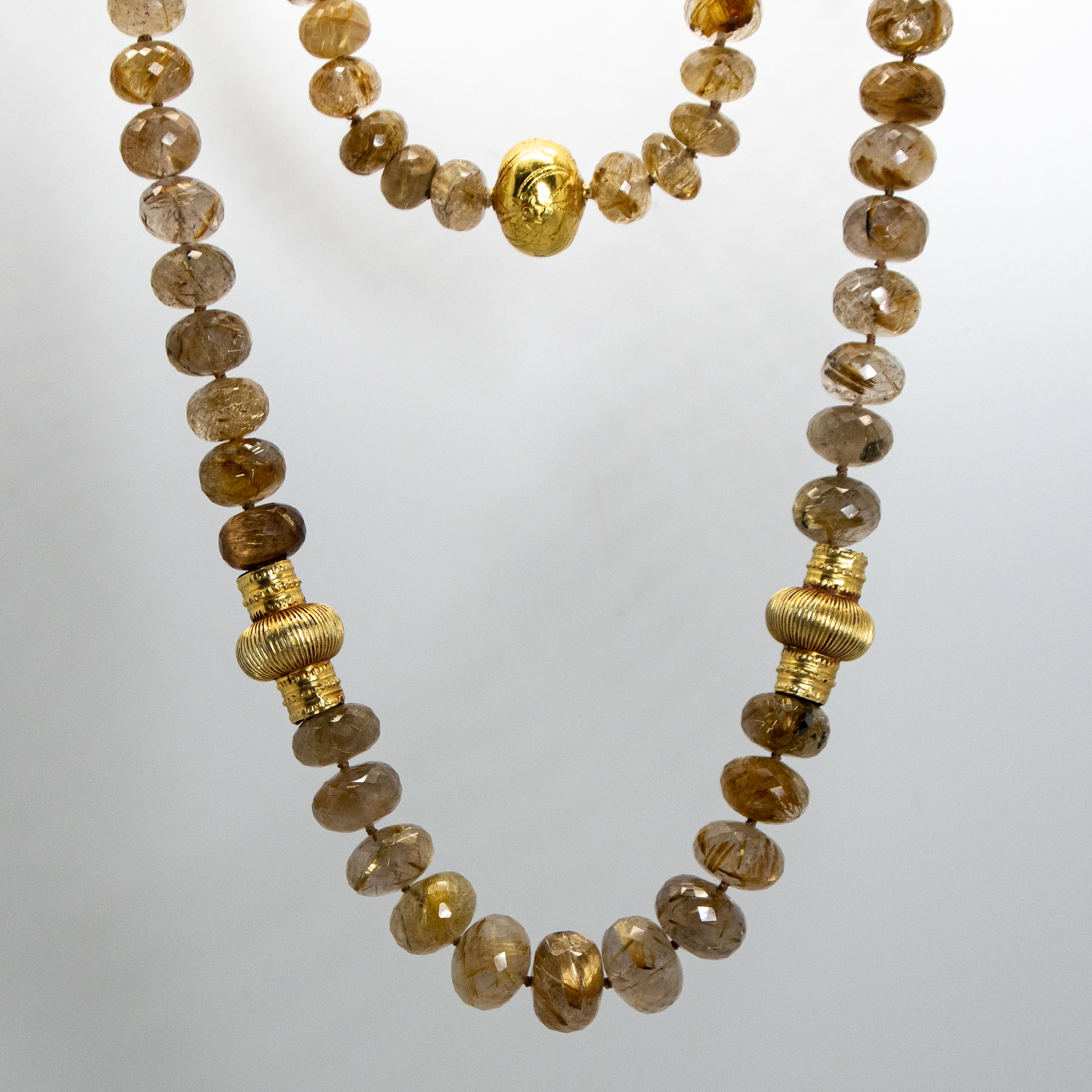 closeup of rutilated quartz necklace