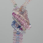 multi-color delicate faceted sapphire necklace: detail of individual knotting
