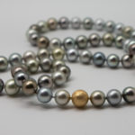 12.5 round opera length Tahitian pearl necklace showing 18K gold Jorg Heinz clasp