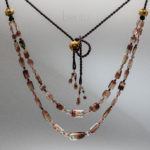 Tourmaline nugget necklace with antiques gold bead slider clasp