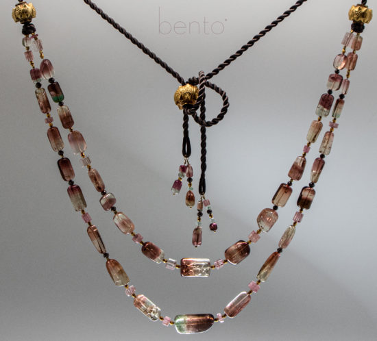 Tourmaline nugget necklace with antiques gold bead slider clasp
